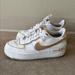 Nike Women’s Air Force 1 Shadow — White with Gold & Tan Accents
